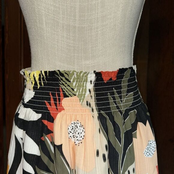 Women's LOFT Orange Floral Smock Waist Flare Short Lined Skirt Size Small EUC‎ - Picture 3 of 5